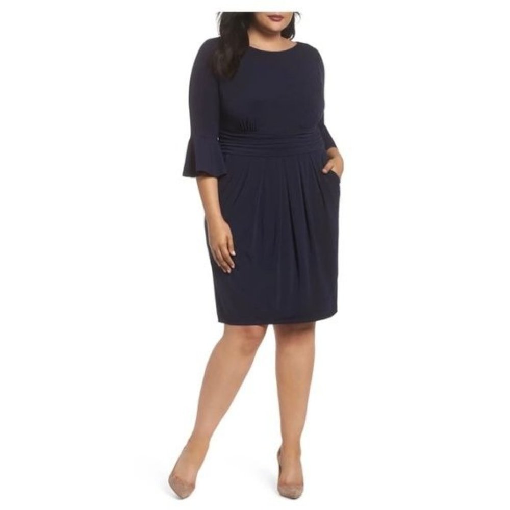 Eliza J Bell Sleeve Sheath Dress In Navy Size 2